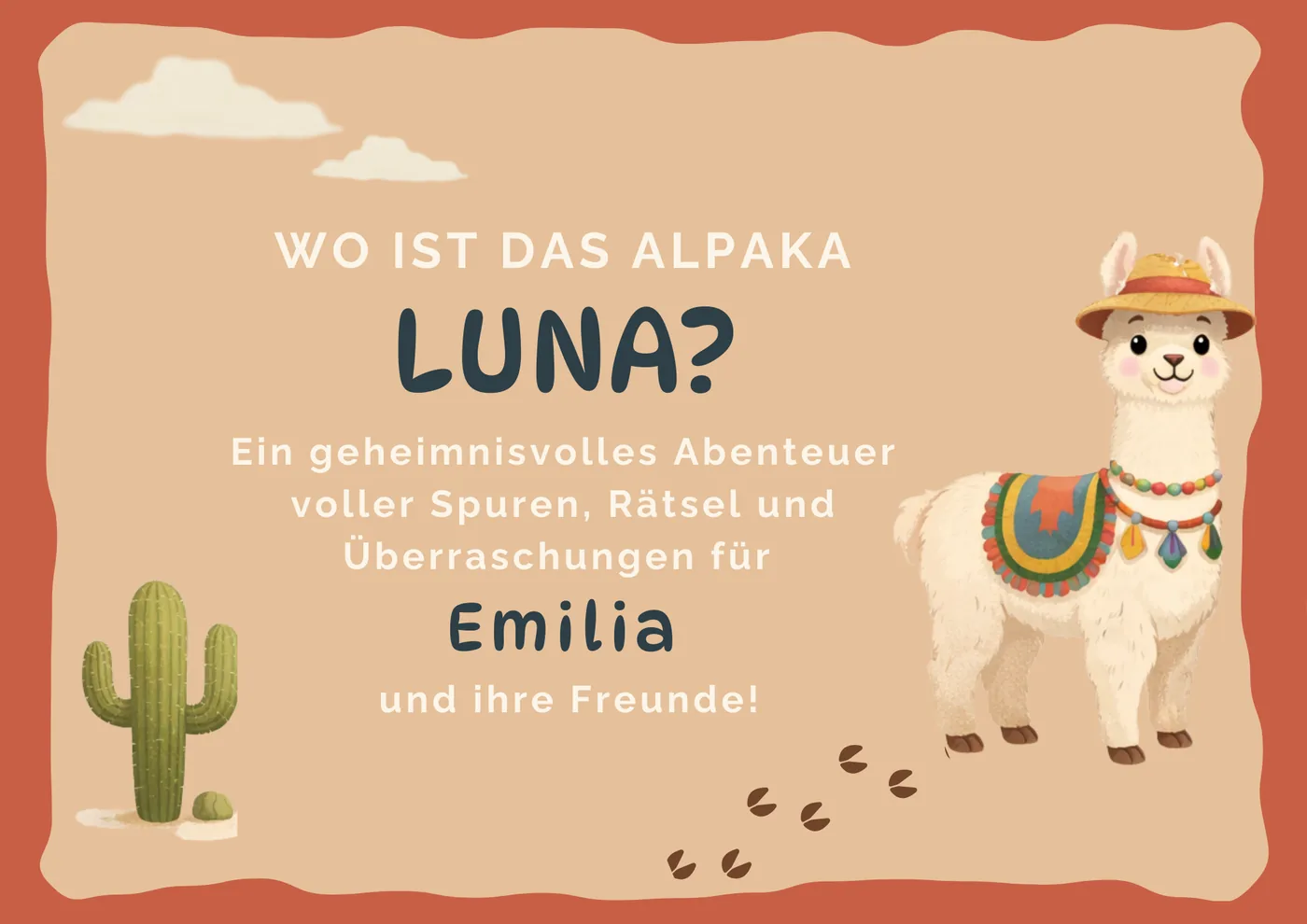 Personalisierte Schatzsuche für Kinder - Alpaka Abenteuer zum Ausdrucken