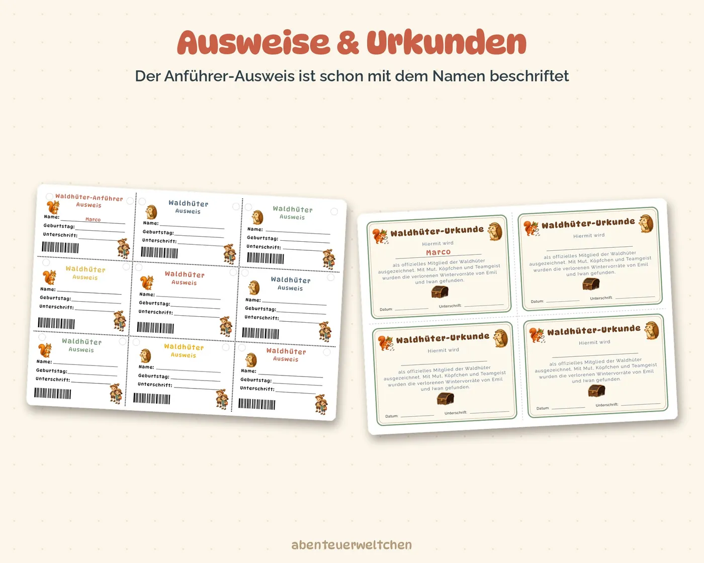 Waldhüter-Ausweise und Urkunden zum Ausdrucken