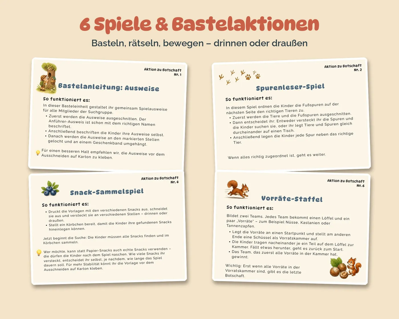 Spiele und Bastelaktionen der Wald-Schatzsuche