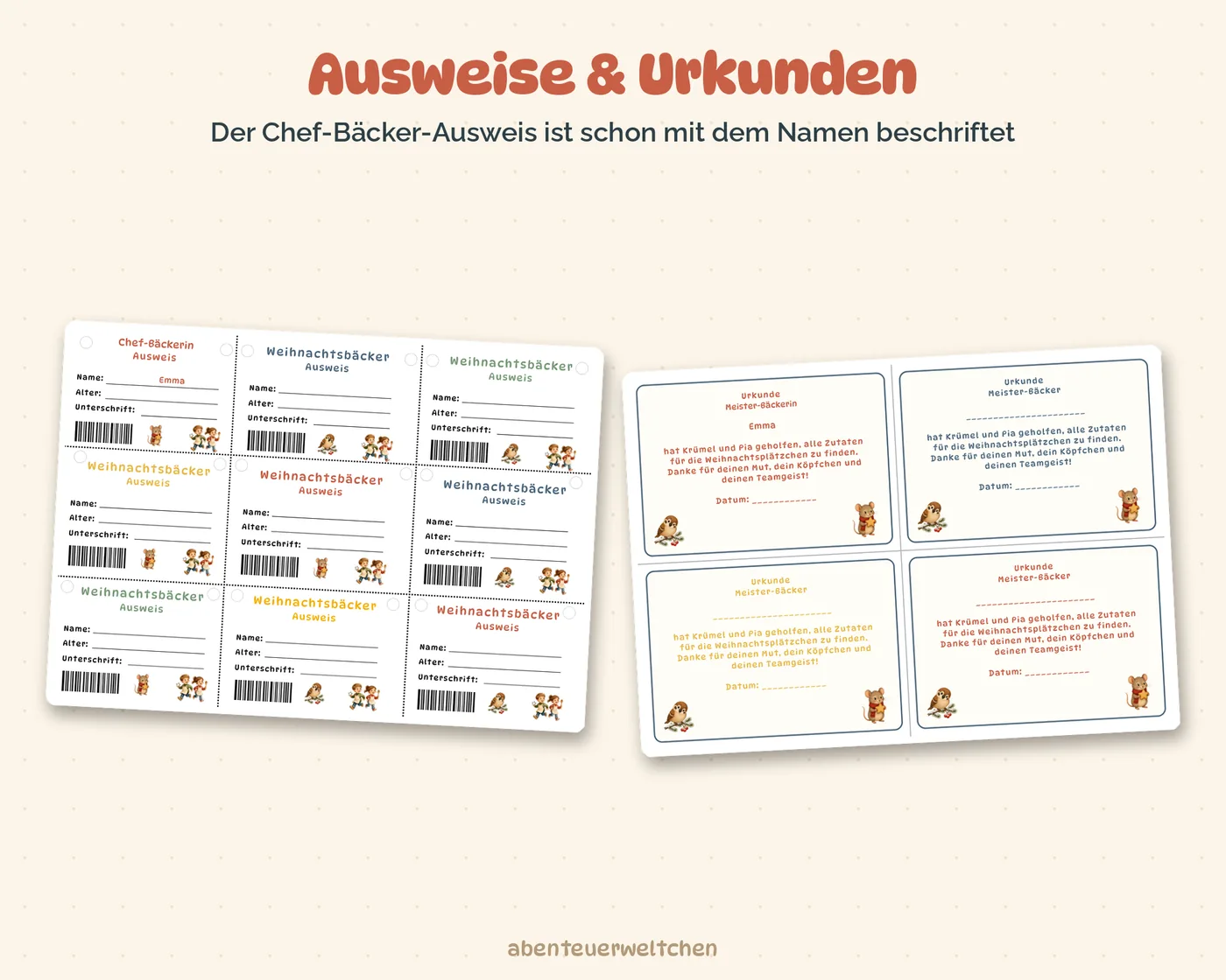 Backstuben-Ausweise und Weihnachtsbäcker-Urkunden zum Ausdrucken